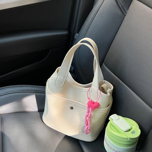 2024 South Korea new summer ins fashion vegetable basket handbag simple soft leather texture single shoulder bucket bag for women
