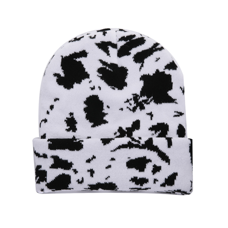 Autumn and winter face small thermal hat student cute leopard print cow knitted hat woolen hat Internet celebrity_voghion.com
