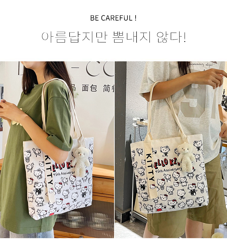 The new fashionable cartoon canvas bag, simple and versatile tote bag, cute commuting single-shoulder tote large bag, is selling well across borders details Picture
