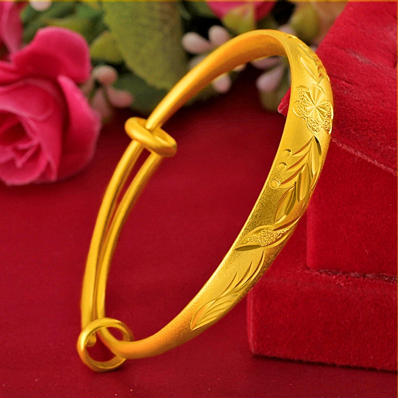Adjustable gold bracelet, flowered, 10mm