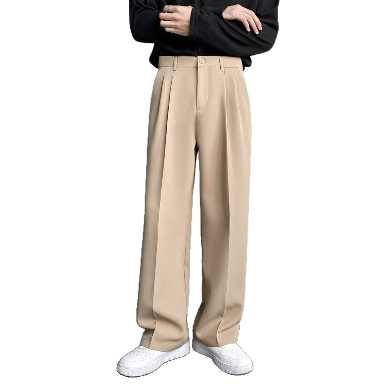 夏用の男性用白いドレープカジュアルパンツ、薄手のストレートパンツ、アイスシルクビジネススーツパンツ、フロアレングスパンツ|undefined