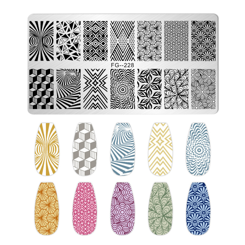 跨境美甲印花板格纹豹纹牛仔纹Nailplate不锈钢指甲复古模板转印|undefined