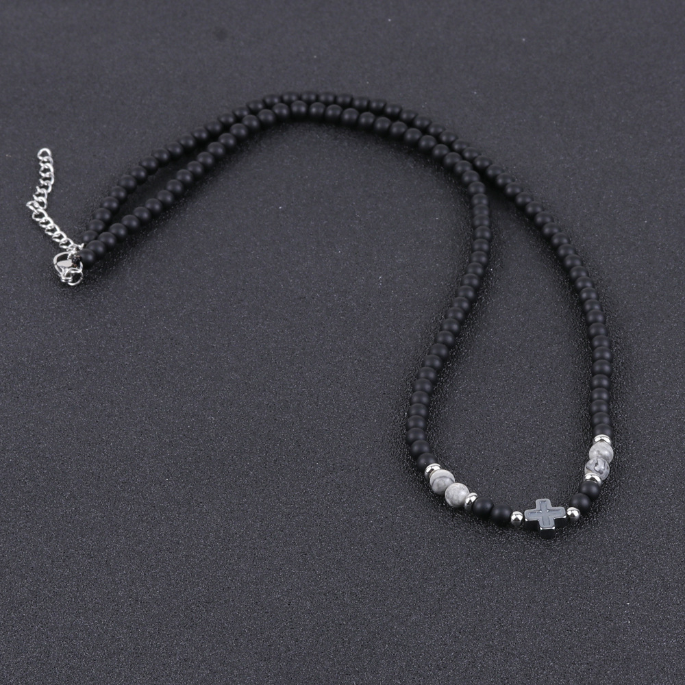 15g Weight Natural Stone Pendant Material Choker Classification Beads Chain Material Beaded Chain Chain Type 1 Piece Quantity Daily Occasion Beaded Material Cross Pattern All Seasons Season Men's Gender Polishing Design Retro, Streetwear Style Retro Streetwear Cross Beaded Polishing Men's Choker Men Beaded Necklaces 10