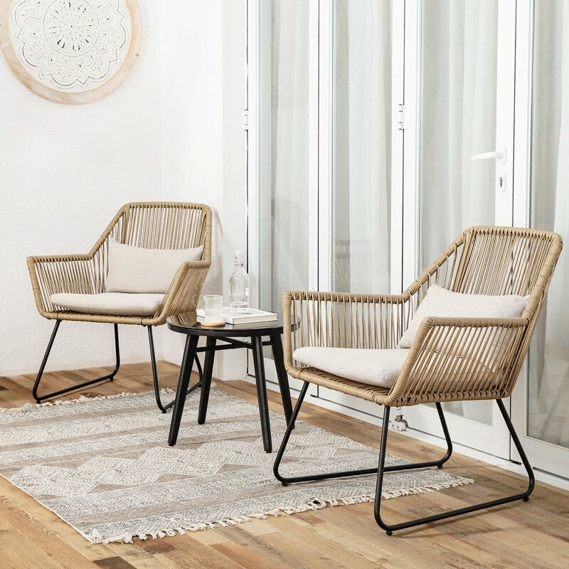 Nordic Garden Balcony Rattan Chair Outdoor Three-Piece Set Leisure Chair Outdoor Commercial Terrace Courtyard Rattan Backrest Chair