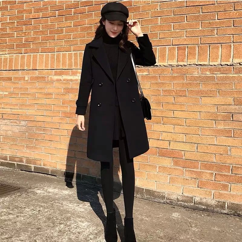 Cross-border 2024 Elegant Woolen Coat New Black Chanel Style Woolen Coat Women's Autumn and Winter Professional Mid-long Trendy