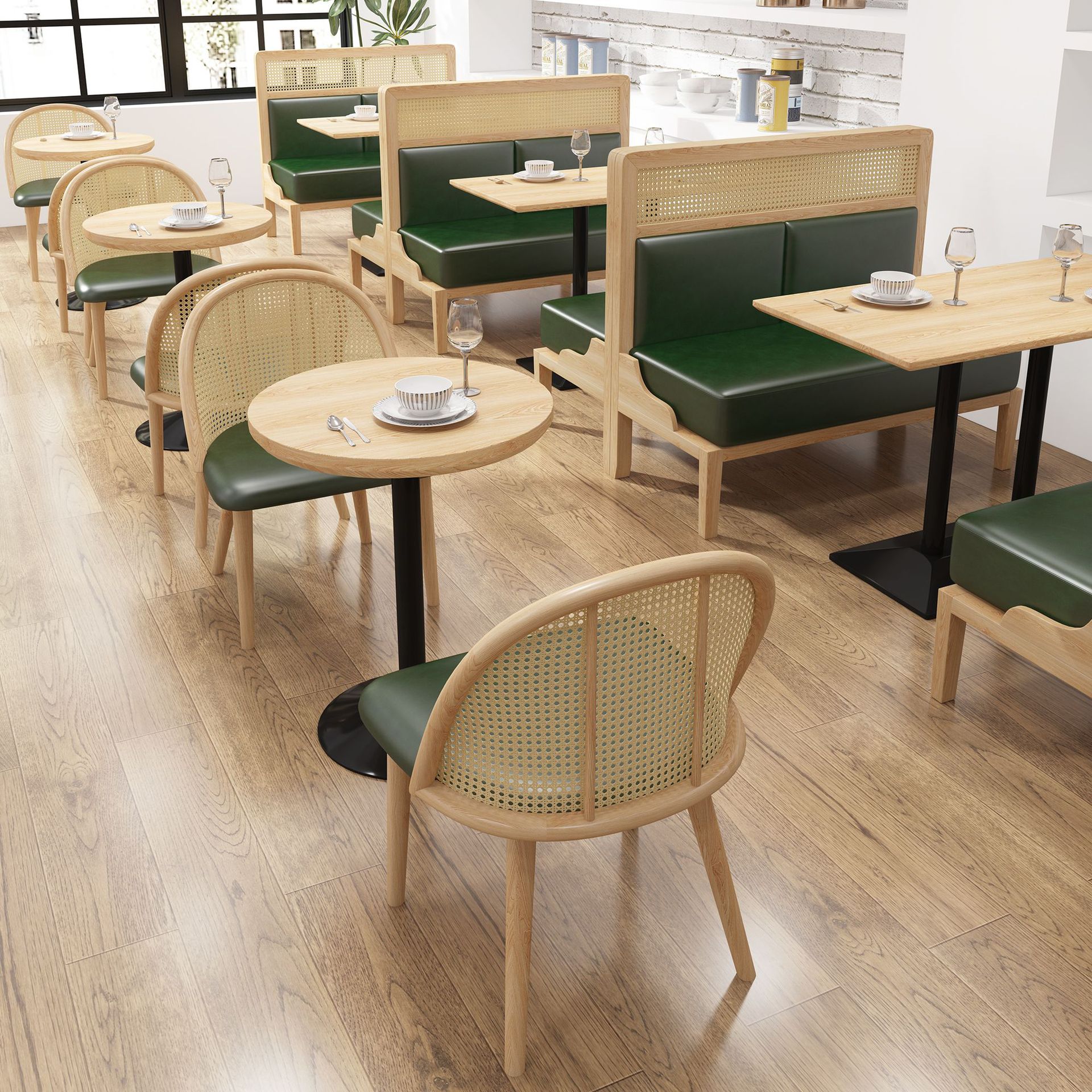 Sofá de asiento de tarjeta de ratán de madera maciza comercial nuevo estilo chino mesa y silla restaurante cafetería leche tienda de té mesa de comedor y silla combinación