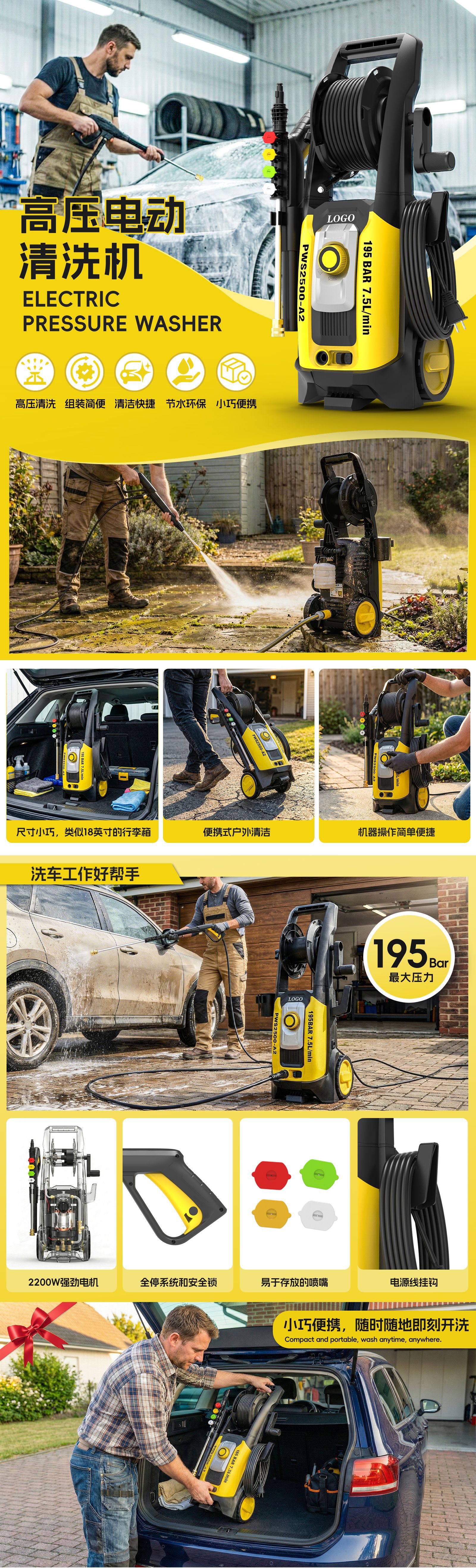 Shenchi Source Factory Powerful Cleaning Household High-Pressure Car Washer Portable Water Gun Water Pump Supports Cross-Border Sales