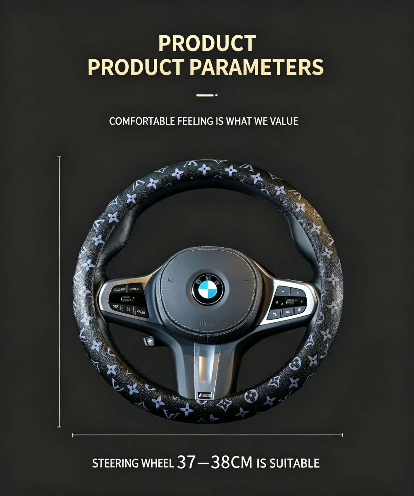 Four-Season Universal Fashion Car Steering Wheel Cover for Women, Trendy Brand Handlebar Cover, Universal Leather Interior Cover