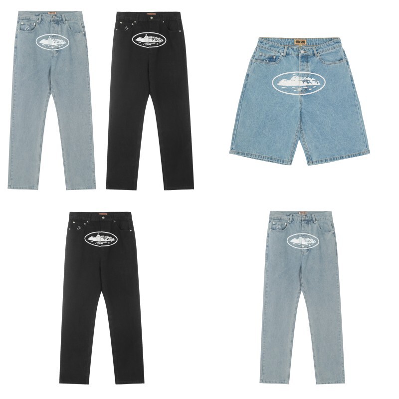Cross-border Export One Island Classic Printed Casual Jeans Loose Trendyy Versatile Straight Pants for Men and Women Trendy
