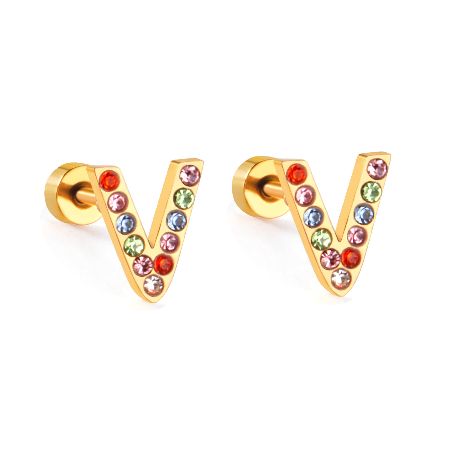 Fashion Letter Stainless Steel Inlay Zircon Ear Studs 1 Pair display picture 55