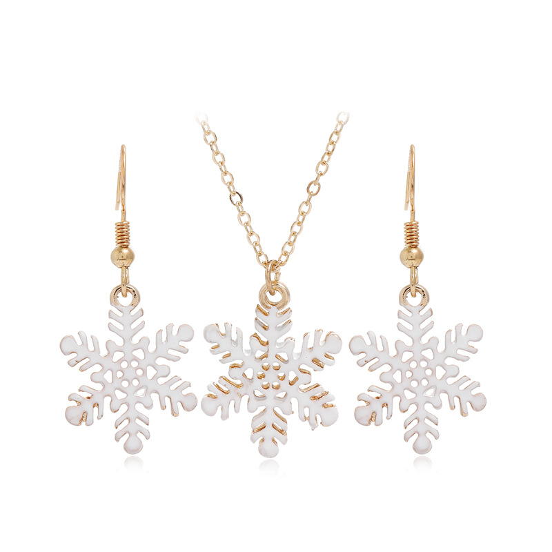 Simple Dripping Oil Christmas Snowflake Earrings Necklace 2-piece Set Wholesale Jewelry Nihaojewelry display picture 3