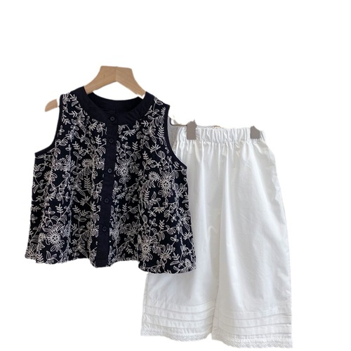 Girls' Sleeveless Floral Shirt Summer Thin Shirt 2024 New Girl Summer Wear Holiday Style Street-Fashioned Hong Kong Style Top