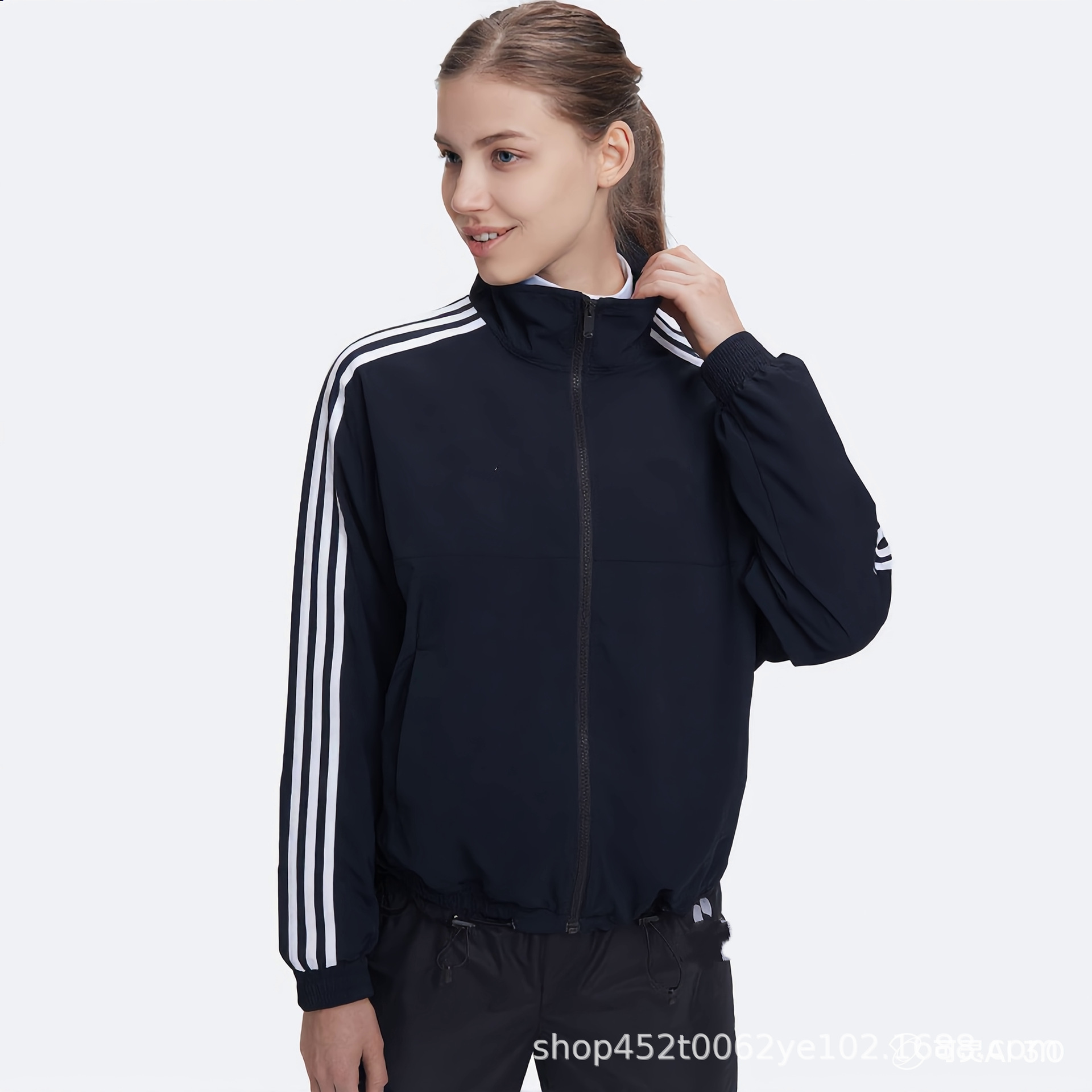 Spring and Autumn Unisex Couple's Zip-Up Stand Collar Loose Sports Jacket New Classic Three-Stripe Korean Style Coat Kb2466