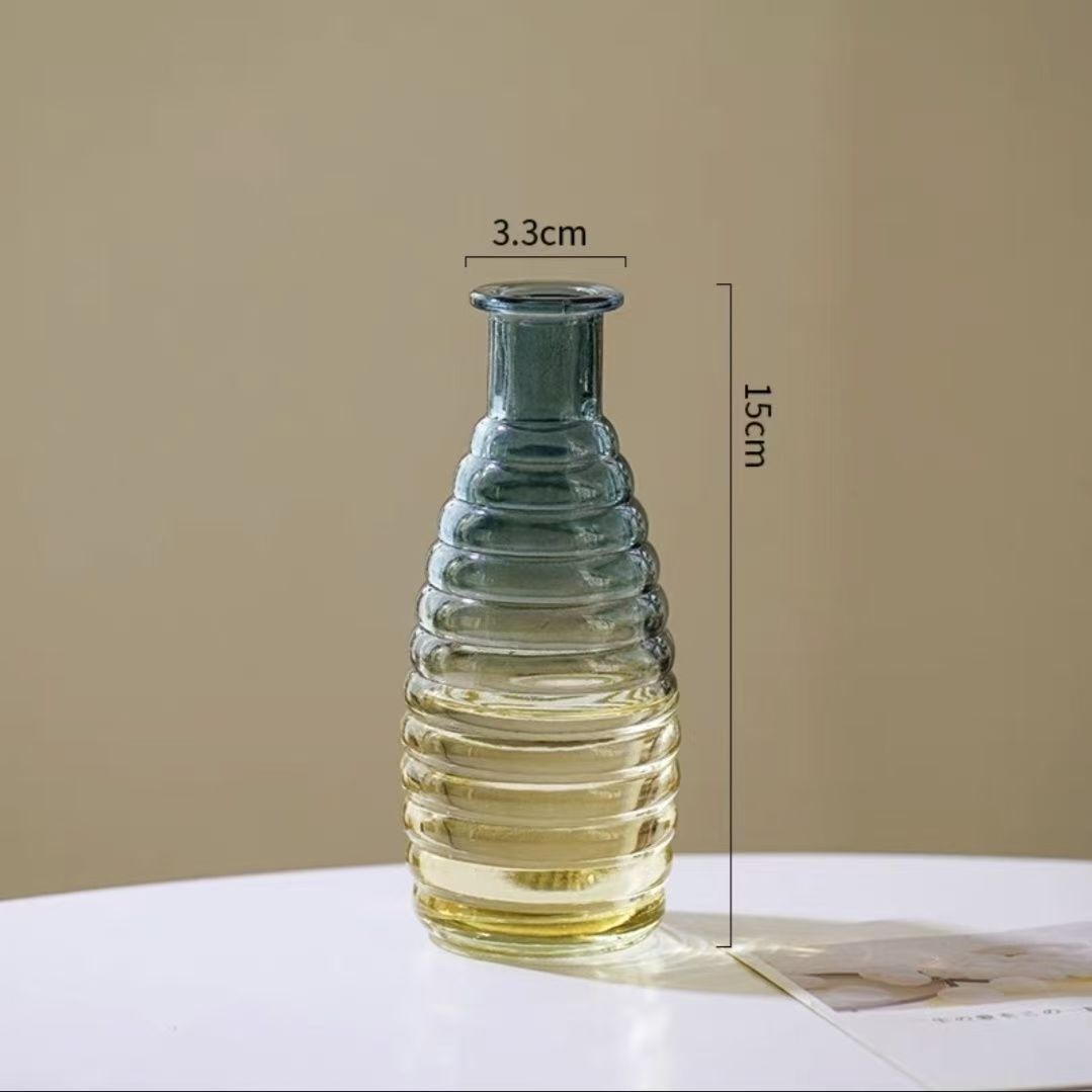 Relieve retro europeo azul y amarillo gradiente spray mini hidroponía jarrón aromático conjunto de jarrón de vidrio de flores secas