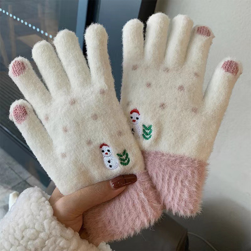 Guantes de peluche de otoño y invierno damas guantes de punto de peluche caliente antifría engrosado guantes lindos de dibujos animados al por mayor