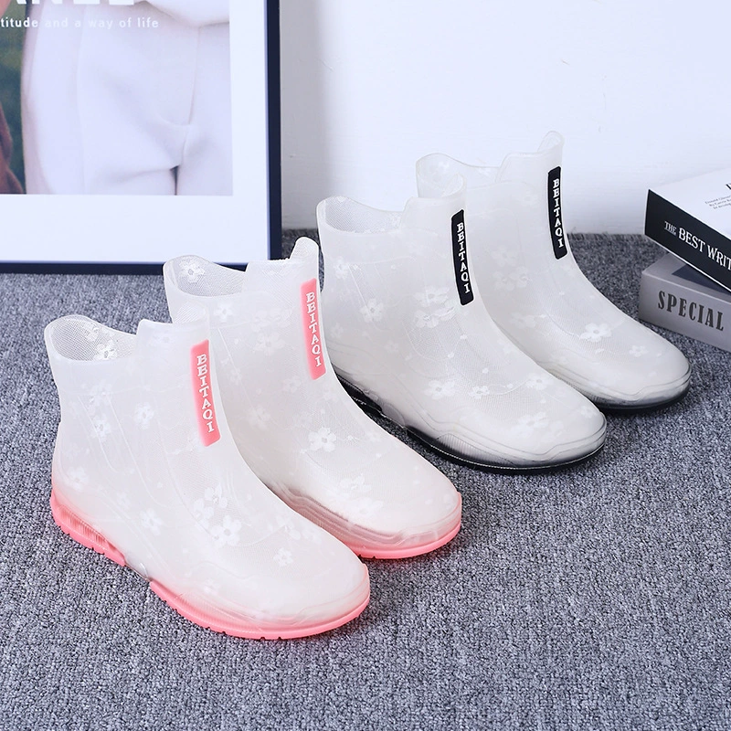 Прозрачные женские резиновые сапоги, непромокаемая обувь, Нескользящие резиновые сапоги, короткая резиновая обувь, новая мода, повседневная трансграничная оптовая продажа с кристаллами желе