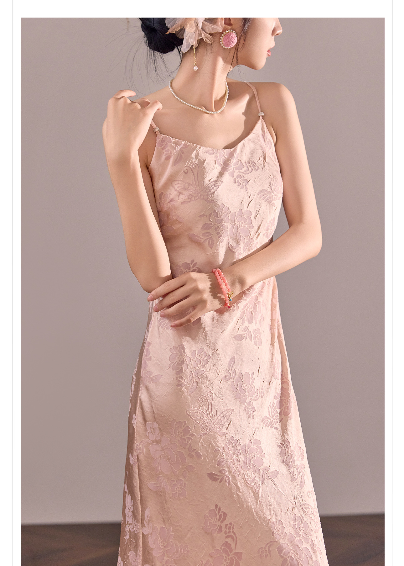 Đầm maxi nữ quốc phong dây mảnh chữ A dáng dài thắt eo — màu đen chi tiết 8
