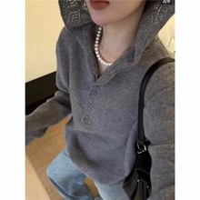 镂空钩花连帽毛衣针织衫女欧洲站2025冬装新款欧货女装打底小衫潮