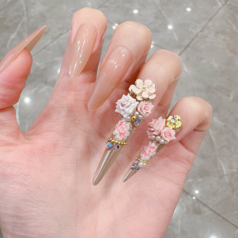 Wearable Flower-Shaped Handmade Art Long Water-Drop Hard Nails Chinese Style Fashion Fairy Nail Stickers 2025 New Model Wearable Flower-Shaped Handmade Art Long Water-Drop Hard Nails Chinese Style Fashion Fairy Nail Stickers 2025 New Model