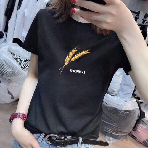 Cotton white short-sleeved straight shoulder women's student Korean-style loose half-sleeve T-shirt top for women summer fashion