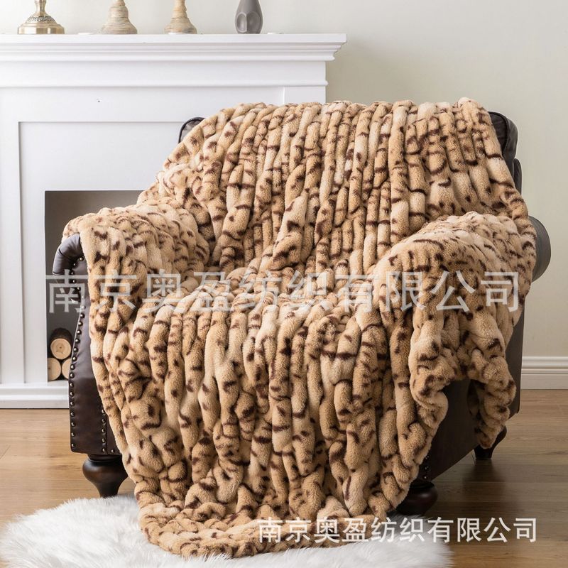 亚马逊毛毯双面加厚仿兔毛提花竹节毛毯AB面兔毛绒毯家居沙发盖毯|undefined