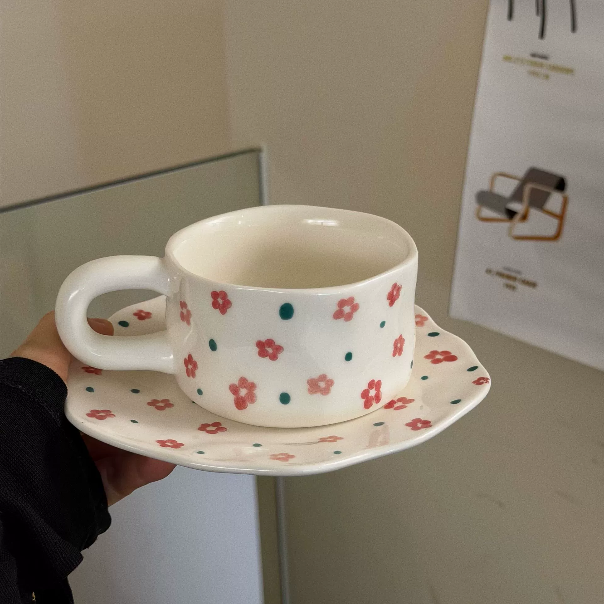 Корейский стиль ins, флористическая керамическая чашка и блюдце, кофейная чашка латте, стильная чашка с блюдцем для дневного чая, десертная тарелка