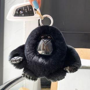 [Aggressive Orangutan] Real Rex Rabbit Fur Chimpanzee Bag Pendant Cute Plush Doll Car Keychain Men