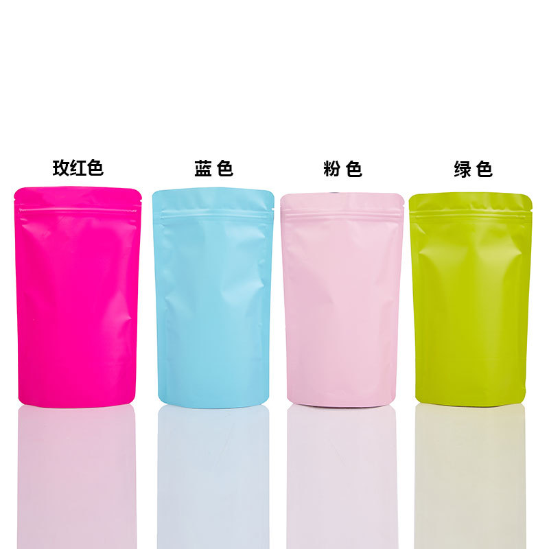 Bolsa de papel de aluminio de color, bolsa autosellante autoportante, bolsa sellada opaca de doble cara, cebo de pescado, bocadillos de té, bolsa con cremallera que evita la luz