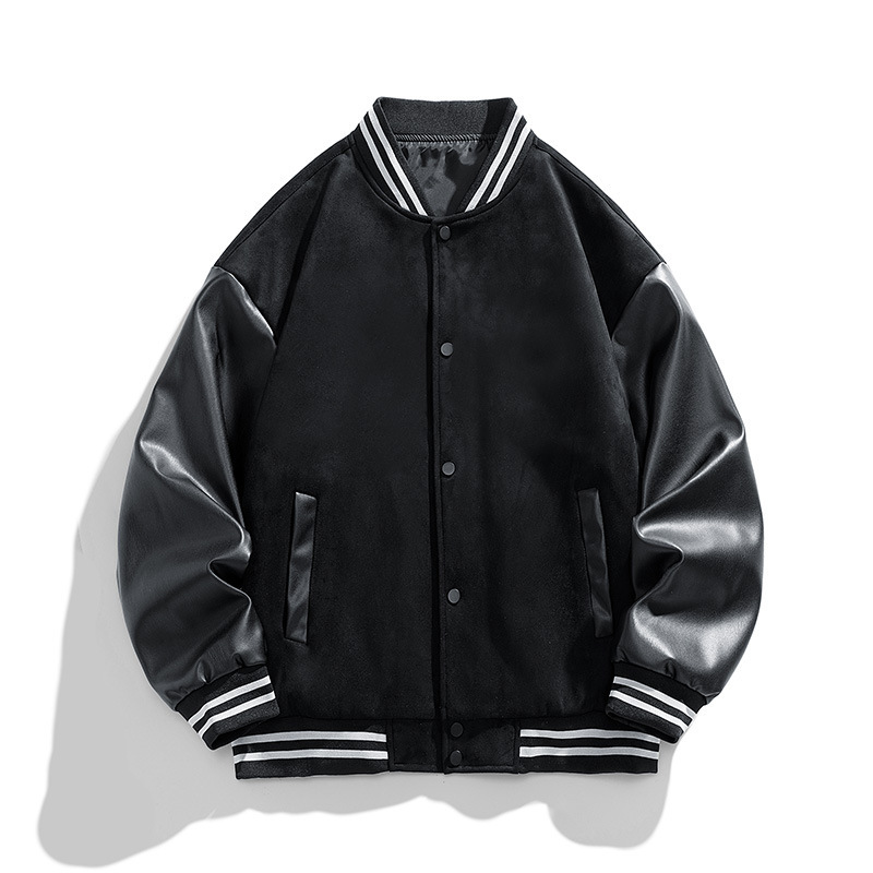 Men's Baseball Uniform Casual Jacket Collarless Leather Sleeve Sportswear Youth Fashion Spring Autumn Winter Coat Single Breasted Top Men's Baseball Uniform Casual Jacket Collarless Leather Sleeve Sportswear Youth Fashion Spring Autumn Winter Coat Single Breasted Top