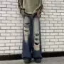 水洗美式拖地宽松牛仔裤