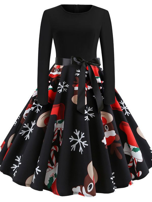 Retro Christmas Printed Dress Image 3