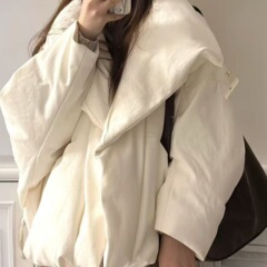 大码胖mm大翻领落肩袖棉服外套女新款冬季高级感保暖加厚棉袄上衣