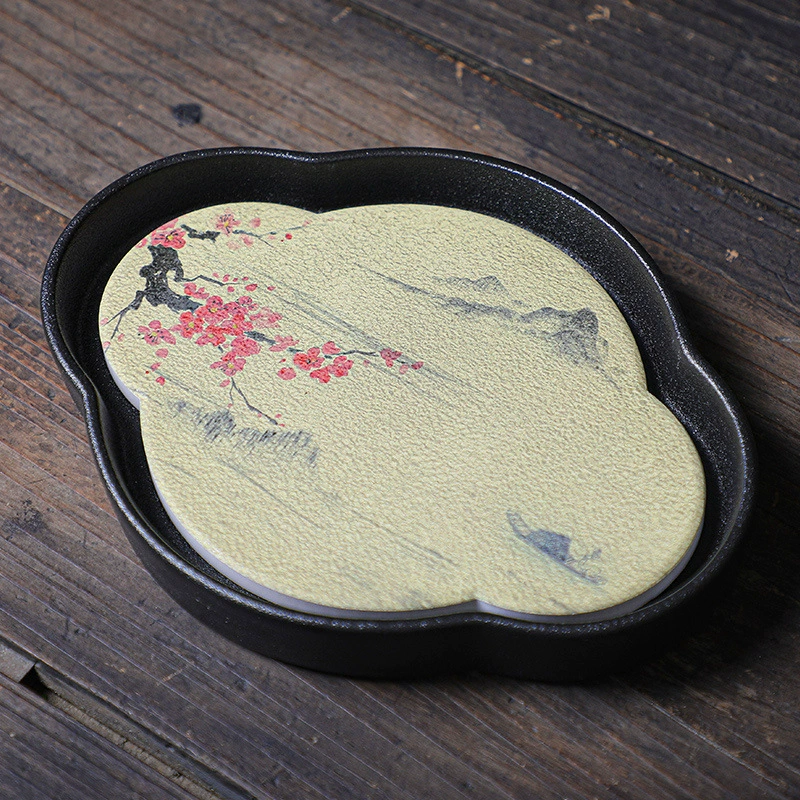 Zhongyi Xin Rough Ceramics Pottery Botato Board, Begonia Round Ceramic Tea Tap Tart Statium Storage Cushion Cushion Cashi Camel Small Dry Bubble Power