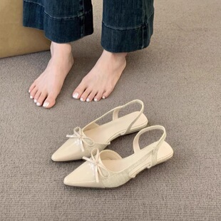 Toe Sandals Women's Summer Outfit New French Style Elegant Evening Fairy Style Bow Wedge Pointed Rear Empty Shoes