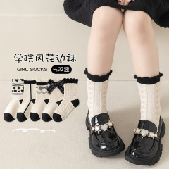 2023兒童襪子秋冬韓版潮襪春秋季透氣中筒棉襪花朵女童寶寶公主襪