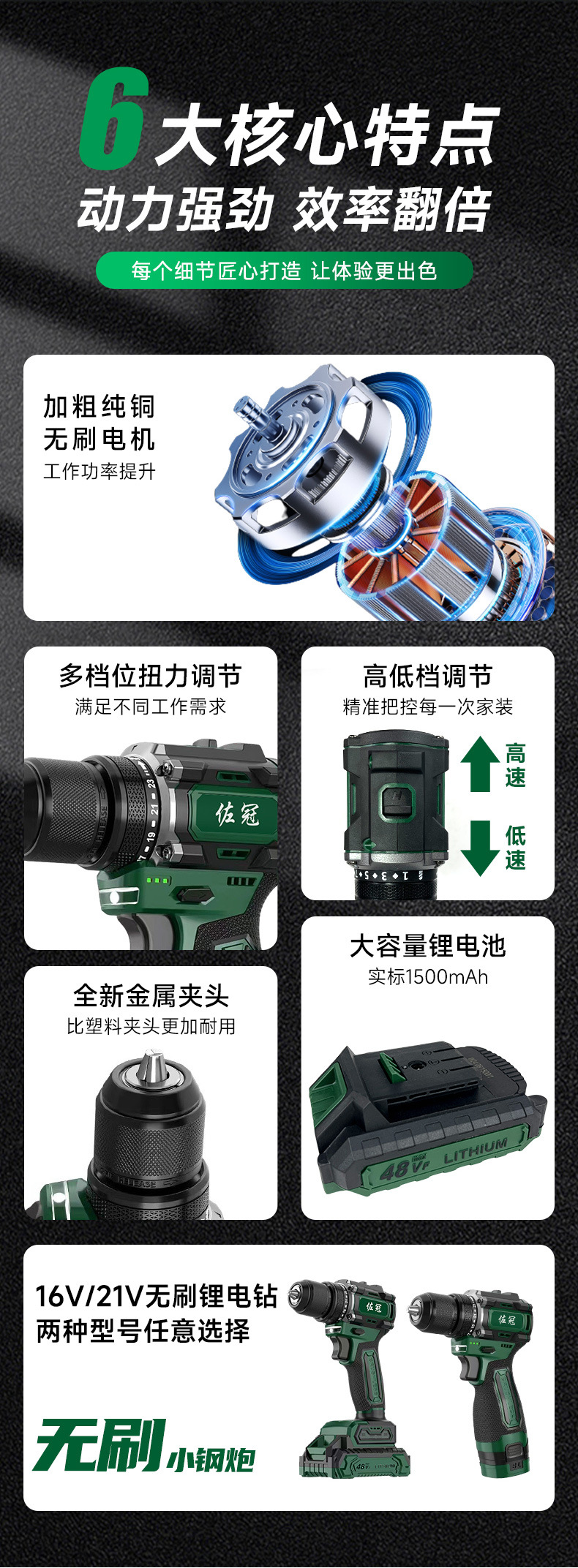 Zuoguan 21V Brushless Electric Drill Multifunctional Lithium