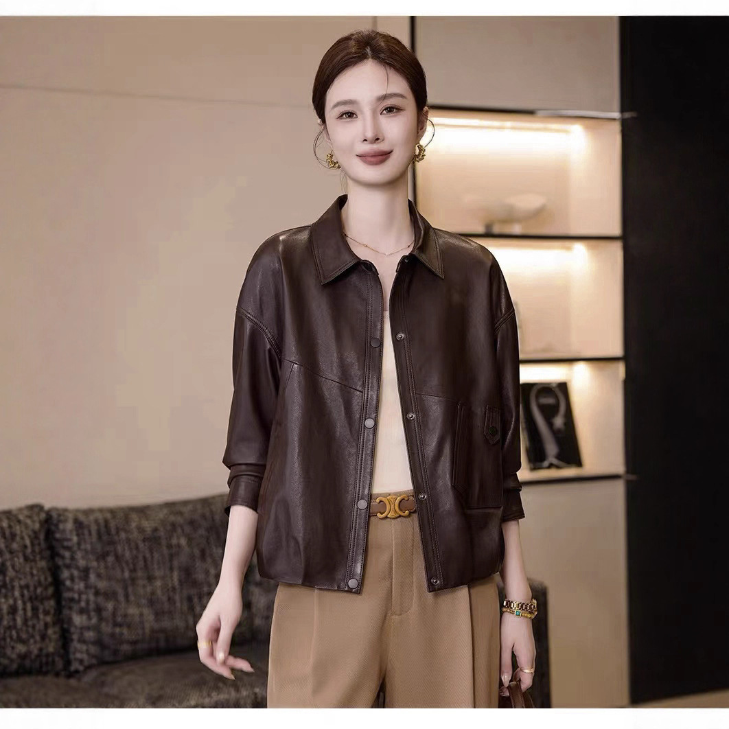 Spring and Autumn New Products Super Soft Genuine Leather Sheepskin Leather Jacket Women's Fashion Motorcycle Jacket Loose Short Jacket