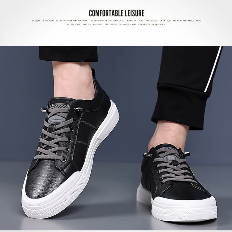 Giày da nam kiểu sneaker cổ thấp dây buộc co giãn, đế cao 1-3 cm — Màu trắng, Màu đen chi tiết 16