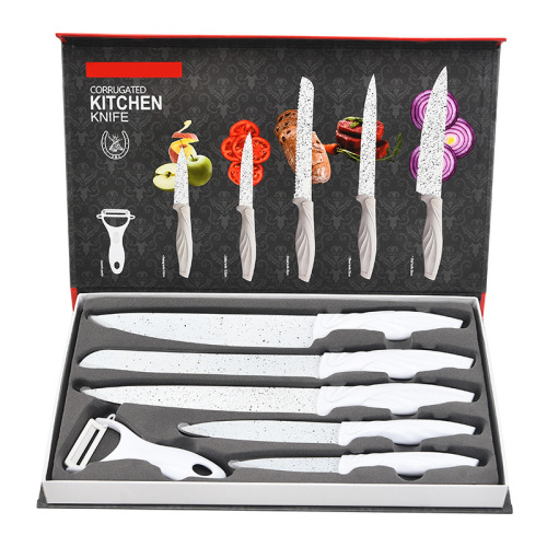 White Spray Tail Handle Six-Piece Kitchen Stainless Steel Knife Set Colorful Gift Box Kitchenware Set Complete Set