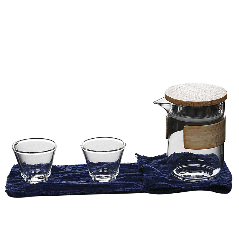 Juego de té de vidrio de viaje portátil de borosilicato soplado a mano Express Cup traje de olla de una olla de vidrio