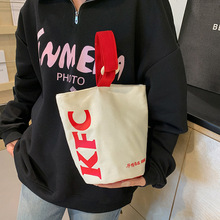 麦当劳印花小帆布包外出手拎水桶包杂物小拎包手提带饭小布包外贸