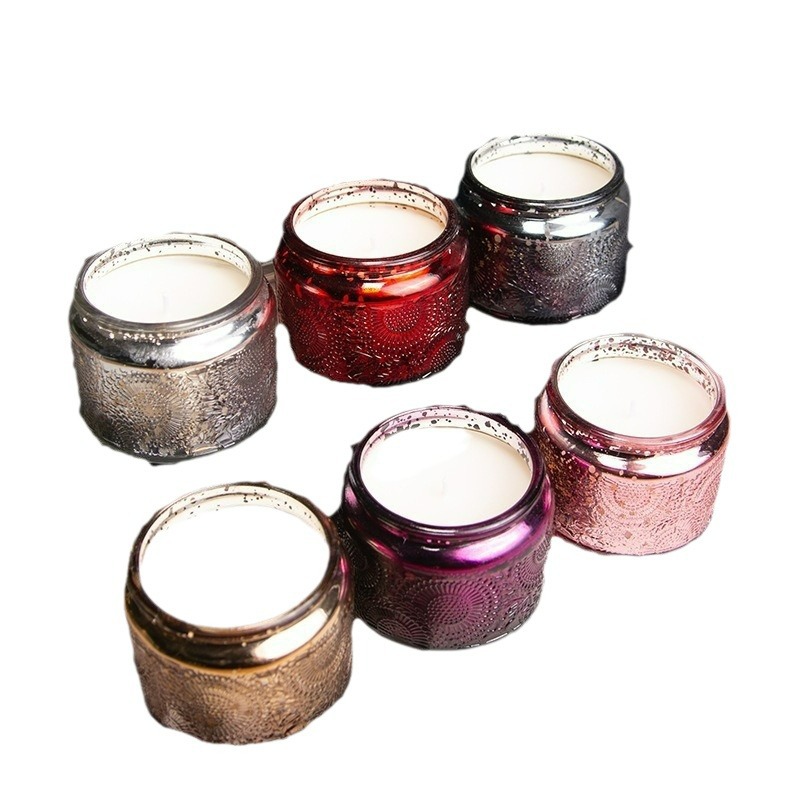 Vela aromática de soja con diseño de seis colores y logotipo personalizado, venta directa de fábrica, recuerdo romántico con fragancia.