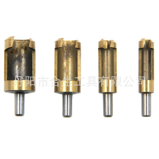 Cross-border four-piece sleeve-type titanium-plated plug drilling gold round plug drill tool 8mm woodworking hole opener