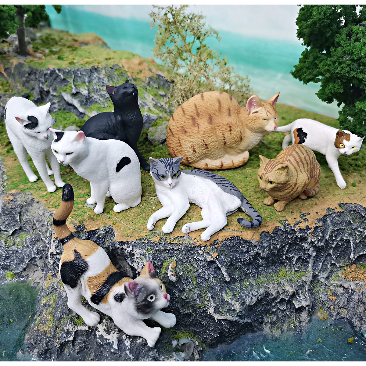 跨境仿真寵物貓咪動物模型兒童認知三色貓美國短毛貓黑貓橘貓擺件