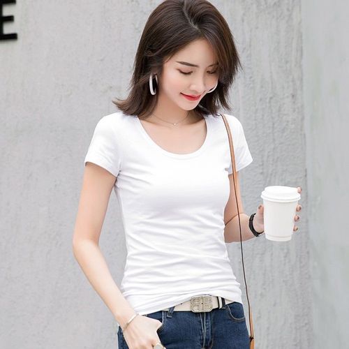 Black Short Sleeve T-Shirt Women 2025 New Summer Round Neck Slim Fit Versatile Top Half Sleeve Fashion T-Shirt Wholesale 
