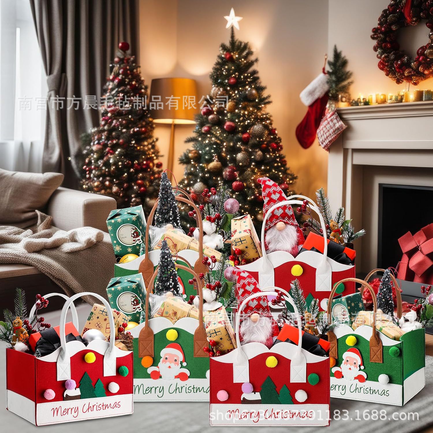 跨境新款圣诞节毛毡包手提袋卡通时尚礼品袋节日气氛礼品收纳包