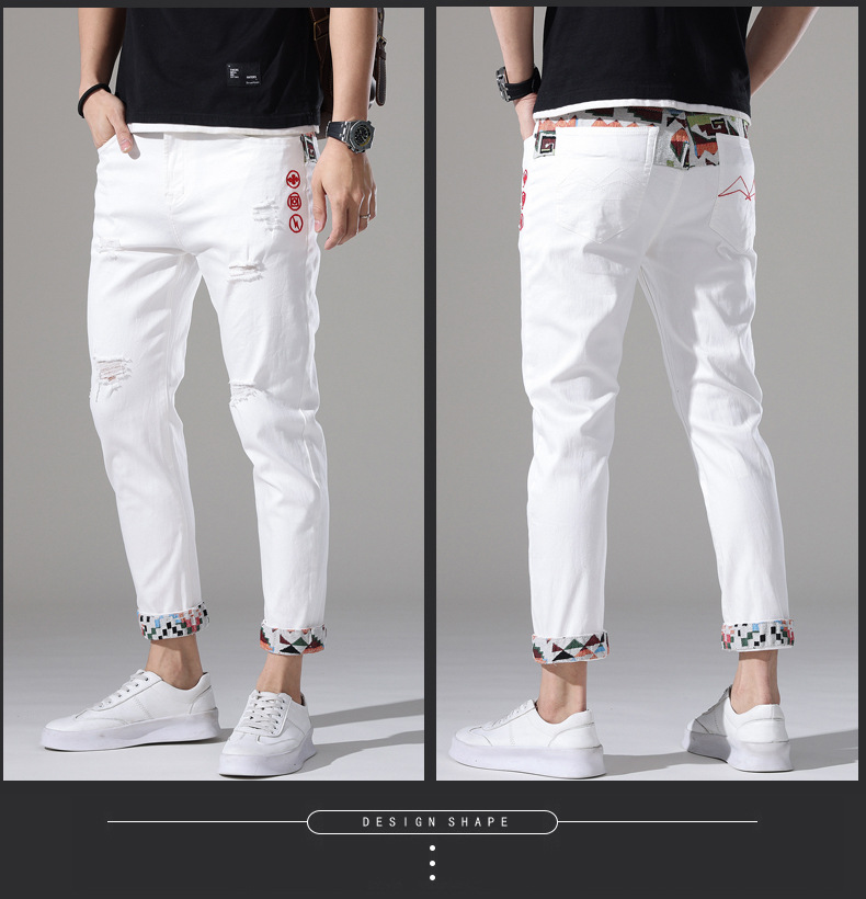 brand embroidered denim jeans for men in summer, thin Korean version, trendy casual, slim fit, small foot_voghion.com