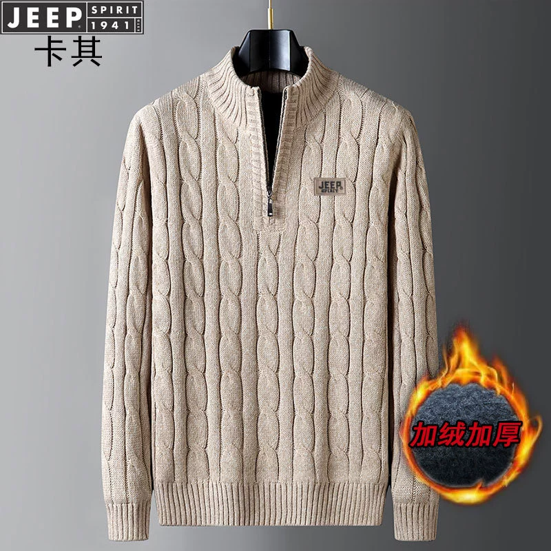 JEEP SPIRIT мужской свитер на флисовой подкладке утолщенное пальто на молнии с круглым вырезом Мужской Свободный Повседневный свитер 8315