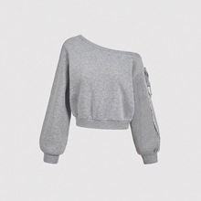 欧美外贸女装2025秋冬新款斜肩卫衣不规则一字肩长袖上衣