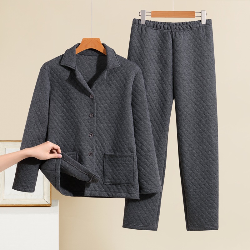 Pajamas and Pajamas for Men, Quilted Warm Two-Piece Set, Thickeneded Autumn and Winter Long-Sleeved Straight Pants, Home Clothes, Large Size Suit